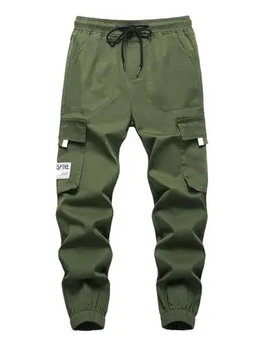 Produktbild: SERENYOU Kinder Cargo Hose Jungen Cargohose Jugendliche Freizeithose Jungs Jogginghose mit Elastischem Bund Armeegrün 122-128