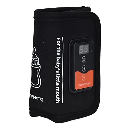 Produktbild: Serlium Tragbarer Babyflaschenwärmer, USB-Flaschenwärmer-Abdeckung, Reiseflaschen-Wärmebeutel mit Einstellbarer Temperaturregelung und Temperaturanzeige für Babymilch, Schwarz