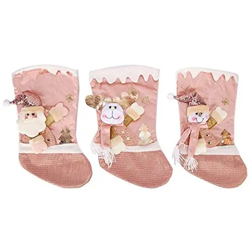 Produktbild: Serlium Weihnachtsstrumpf, große Weihnachtsplüschstrümpfe, hängende Ornamente, Dekorationen, rosa für die Küche