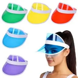 Produktbild: Sertay 5 Stück Unisex Sonnenvisier, Retro Neon Sonnenblenden, Transparente Schirmmütze, Neon Poker Hut, Neon Visier Hüte, 80er Jahre Sonnenvisier, Geeignet zum Radfahren, Laufen, Bergsteigen, Golfen