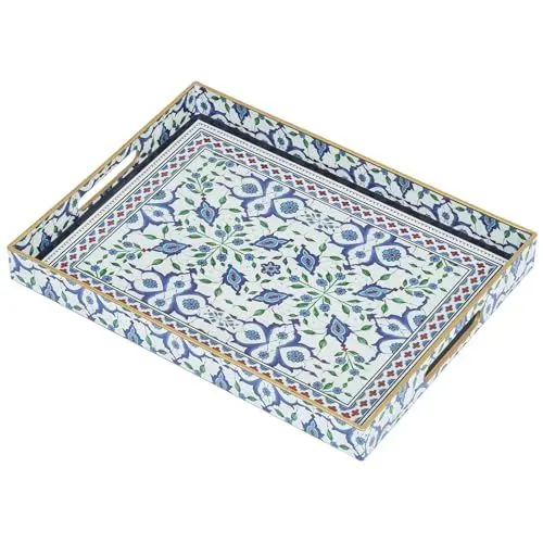 Produktbild: Serviertablett, Tablett mit Griff Boho Deko Rechteckig Kaffeetablett, Bruchsicher Groß Tablett für Küche, Wohnzimmer, Bar, Partei(40x30x4 cm)