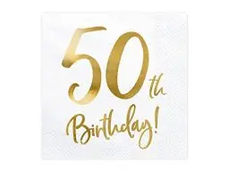 Produktbild: Servietten 50. Geburtstag 33x33 cm 3-lagig 20 Stück Papierservietten Servierten für Geburtstag und Party weiß Gold Bedruckt