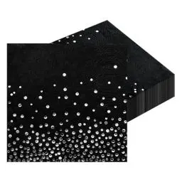 Produktbild: Servietten, 50 Stück Schwarz mit Gepunktete Silber Goldfolie Party Servietten 3-lagig Papier Servierten, Cocktail Serviette 33 x 33cm Papierservietten