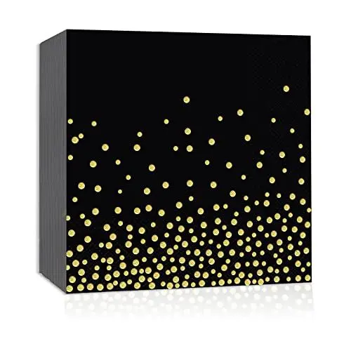 Produktbild: Servietten, Goldfolie Party-serviette Schwarz Golddruck Gepunktete 3-lagig Papier Servierten, Cocktailservietten 33x33cm Papierservietten mit metallic Aufdruck, 20 Stück