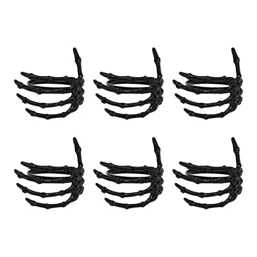 Produktbild: Serviettenringe 6er-Set, Halloween-Dekorationen, Serviettenring, Kreative Horror-Skelett-Hand, Exquisiter Gruseliger Serviettenhalter aus Legierung für Halloween-Party-Tischvorhang(Schwarz)