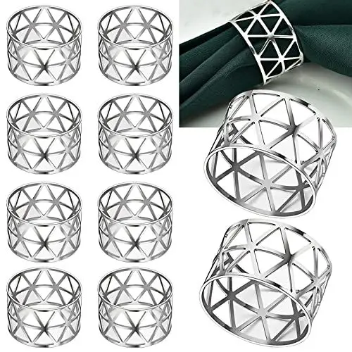 Produktbild: Ruikdly Serviettenringe Silber 10 Stück Hollow Out Metall Universal Tischdekoration Serviettenhalter Serviettenring, für Hochzeitsfeier Abendessen Jubiläum Urlaubs Party, 4*3, Y3a-1022