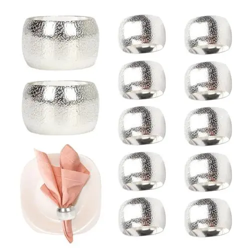Produktbild: Serviettenringe Silberner,Elegante Metall Serviettenring für Hochzeitsfeier Abendessen Thanksgiving Jubiläum Tischdekoration Napkin Rings(12, Silber)
