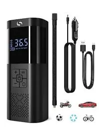 Produktbild: SERVOMASTER Elektrische Luftpumpe, Tragbar Mini Kompressor mit Manometer, Auto Zubehör für Männer, Elektrische Luftpumpe Akku 150PSI 12V DC, Luftpumpe Fahrrad mit LED für Auto Motorrad Fahrrad Bälle