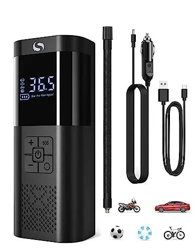 Produktbild: SERVOMASTER Elektrische Luftpumpe, Tragbar Mini Kompressor mit Manometer, Auto Zubehör für Männer, Elektrische Luftpumpe Akku 150PSI 12V DC, Luftpumpe Fahrrad
