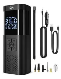 Produktbild: SERVOMASTER Elektrische Luftpumpe,Tragbar Akku Kompressor mit Manometer, Fahrradpumpe Elektrisch 150PSI 12V DC, Auto Zubehör für Männer, Mini Luftpumpe Fahrrad mit LED für Auto Motorrad Fahrrad Kugel