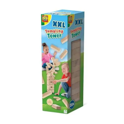 Produktbild: SES Creative | XXL Holzstapelspiel Für Kinder Und Erwachsene | 51 Massive Holzblöcke | Geschicklichkeitsspiel Für Draußen | Motorikspielzeug Ab 5 Jahren | Fördert Konzentration Und Koordination