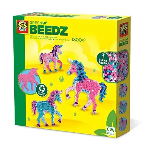 Produktbild: SES Creative 06406 Green Beedz Bügelperlenset Einhorn – 1800 Öko-Bügelperlen, Eco-Stiftplatte, Fördert Kreativität, für Kinder ab 5 Jahren