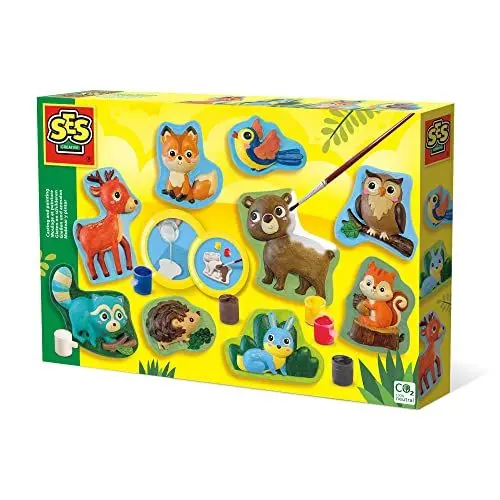 Produktbild: SES Creative | Gipsmodellier- und Malset Waldtiere | Kreativset für Kinder 5+ Jahre | 9 Figuren + Gips + 6 Farben | Manuelle Aktivität Natur | Geschenkidee für Mädchen und Jungen