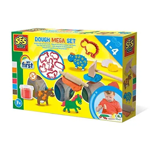 Produktbild: SES Creative | Set Mein erstes Mega-Tierknetset für Kinder | Kreative Kunstspiele für Babys | Komplettset | Sensorische Entwicklung |Formen lernen | Geeignet | Geschenk für Kinder ab 1 Jahr