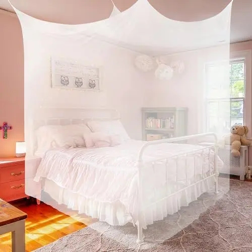 Produktbild: SESAMIS Moskitonetz Doppelbett (180 x 190 x 200 cm) - Verbessern Sie Ihr Schlafgefühl mit einem Moskitonetz Baldachin für Queen-Size Betten, Kinderbett und Erwachsenenbetten. (Quadrat ohne Tür)