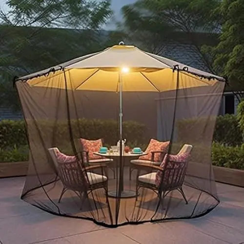 Produktbild: SESAMIS Premium Terrassen-Sonnenschirm-Mückennetz (475 * 230cm) - Outdoor-Insektennetz mit Reißverschluss für effektiven Insektenschutz