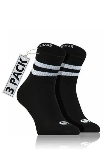 Produktbild: sesto senso 3 Paar Old School Socken Frotteesohle Schwarz Gestreift American Crew Sneaker Socks SKB_03 39-42 Black