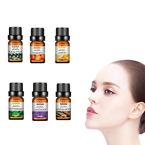 Produktbild: Set 6 Aroma Luftbefeuchter Duftöl Ätherische Öle je 10 ml/0,33 oz Bio-Mischungen Lavendel, Orange, Zitrone, Eukalyptus, Pfefferminze, Sandelholz