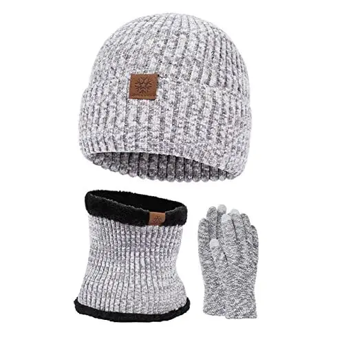 Produktbild: Set Frauen Thermo Warm mit Fleece Gefütterte Bommel Outdoor Sport Frauen Geschenk Beanie Mütze Damen Winter