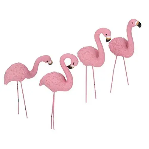Produktbild: Set mit 4 Kleinen Rosa Flamingos, Flamingo-Dekoration, Gartenstatue, Feine Details, Stilvolle, Lebendige Kleine Flamingo-Statue für Garten, Rasen, Terrasse, Dekoration, Geschenke, Rosa Flamingos für
