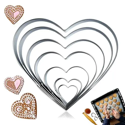 Produktbild: Set-7 Herz Ausstecher, 2.5cm,3.5cm,5.5cm,7.6cm, 10cm, 11.6cm,12.8cm, Kleine bis große Ausstechformen, Lustiges DIY, Edelstahl Ausstecher Set, Silber