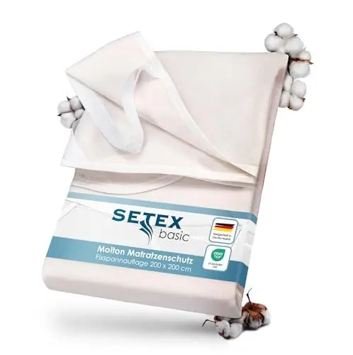 Produktbild: SETEX Molton Matratzenschutz, 200 x 200 cm, Eckgummis, Matratzenschoner aus 100 % Baumwolle, Basic, Naturfarben, Natur, Beige