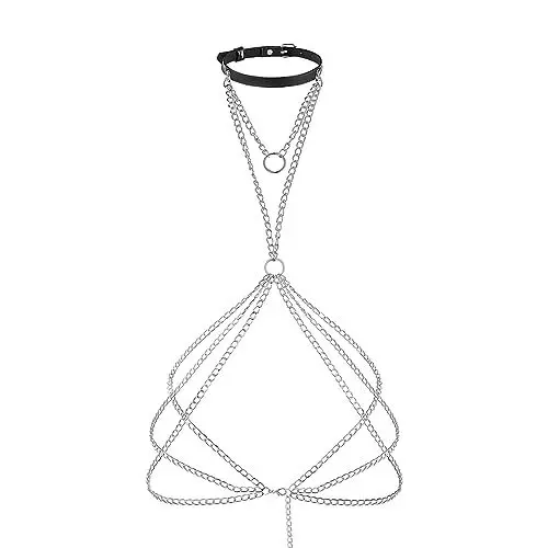 Produktbild: Sethain Leder Körperkette Schwarz Punk Ledergürtel Geschichtet Taillengürtel gotisch Festival Schmuck Rave Ketten Nachtclub Body-Accessoires für Damen