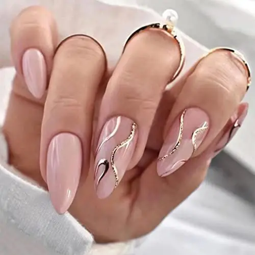 Produktbild: Sethexy Künstliche Nägel Mandelform Kurz Pastell Hochzeit Fingernägel Glitzer Falsche Nägels Glänzend Kunstnägel 24Stück Acryl Nägels zum Aufkleben für Frauen und Mädchen
