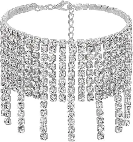 Produktbild: Sethexy Strass Fransen Fußkettchen Silber Kristall Fußkette Party Knöchel Armband Sommer Strand Fuß Schmuck für Frauen und Mädchen