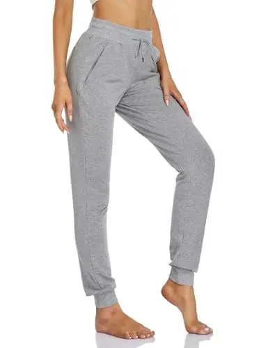 Produktbild: Sevego Jogginghose Damen Sporthose Baumwolle High Waist Trainingshose Loose Fit Lang Sweathose mit Taschen, Hellgrau, S