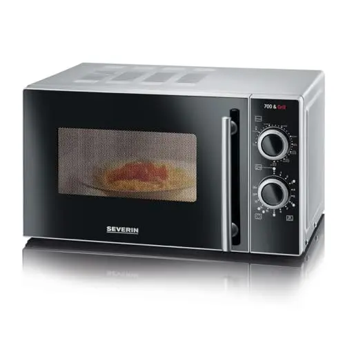 Produktbild: SEVERIN 2-in-1 Mikrowelle mit Grill 700 W, Grillofen mit 9 Automatikprogrammen, Mikrowelle mit Grillrost und Drehteller, silber-schwarz, MW 7771