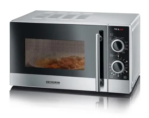 Produktbild: SEVERIN 2-in-1 Mikrowelle mit Grill 700 W, Grillofen mit 9 Automatikprogrammen, Mikrowelle mit Grillrost und Drehteller, silber-schwarz / Edelstahl, MW 7874