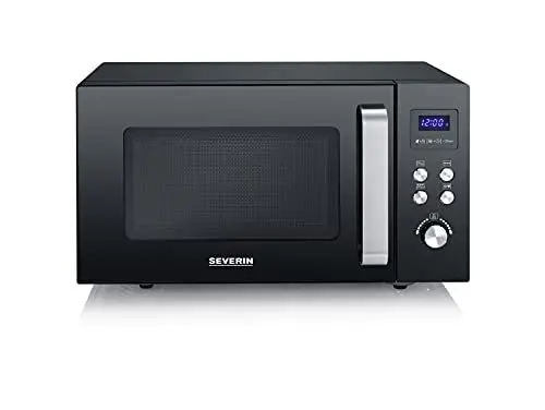 Produktbild: SEVERIN 2-in-1 Mikrowelle mit Grill, Grillen auf 2 Ebenen, flacher Glasboden statt Drehteller, XXL-Nutzfläche, leichte Reinigung, 9 Automatikprogramme, Mikrowellengerät, 25L, Schwarz, MW 7763
