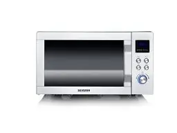 Produktbild: SEVERIN 3-in-1 Mikrowelle mit Grill und Ultra-Heißluftfunktion bis 230 C°, Grillen auf 2 Ebenen, flacher Glasboden statt Drehteller, XXL-Nutzfläche, leichte Reinigung, 25L, Edelstahl, MW 7777