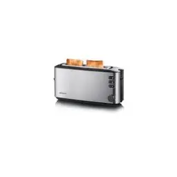 Produktbild: SEVERIN Automatik-Langschlitztoaster, Automatik-Toaster mit Brötchenaufsatz, Edelstahl Toaster zum Toasten, Auftauen und Erwärmen, 1.000 W, Edelstahl-gebürstet/schwarz, AT 2515