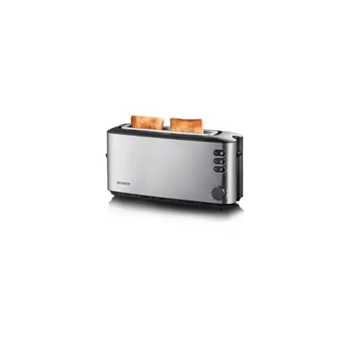 Produktbild: SEVERIN Automatik-Langschlitztoaster, Automatik-Toaster mit Brötchenaufsatz, Edelstahl Toaster zum Toasten, Auftauen und Erwärmen, 1.000 W, Edelstahl-gebürstet/schwarz, AT 2515
