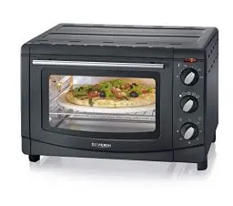 Produktbild: SEVERIN Back- und Toastofen mit Umluftfunktion, Mini Backofen mit Grillrost, Backblech, Drehspieß und Pizzastein, vielseitiger Heißluftofen mit 20 L Kapazität, 1.500 W, schwarz, TO 2068