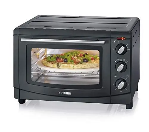 Produktbild: SEVERIN Back- und Toastofen mit Umluftfunktion, Mini Backofen mit Grillrost, Backblech, Drehspieß und Pizzastein, vielseitiger Heißluftofen mit 20 L Kapazität, 1.500 W, schwarz, TO 2068
