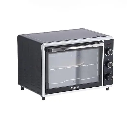 Produktbild: SEVERIN Back- und Toastofen mit Umluftfunktion, Mini Backofen mit Grillrost, Backblech, Drehspieß und Pizzastein, vielseitiger Heißluftofen mit 42 L Kapazität, 1.800 W, schwarz, TO 2058