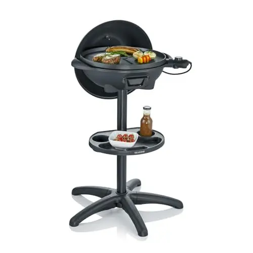 Produktbild: SEVERIN Barbecue-/Standgrill mit Haube, Elektrogrill mit Thermostat, Grillplatte mit keramischer Beschichtung, 2.000W, Grillfläche Ø 41 cm, Matt Schwarz, PG 8541