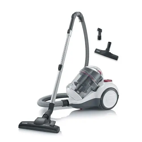 Produktbild: SEVERIN Beutelloser Zyklon-Staubsauger, Bodenstaubsauger für konstante Saugkraft, Staubsauger ohne Beutel, 800 W, 9 m Aktionsradius, 79 dB, 2,1 L Volumen, weiß-rot-anthrazit, CY 7088