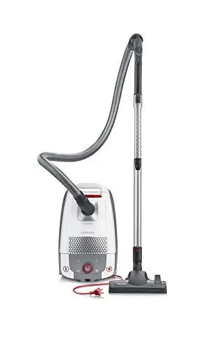 Produktbild: SEVERIN Bodenstaubsauger mit Beutel, leistungsstarker & leiser Staubsauger mit 360° Rollen, HEPA 13 Filter, Zubehör für Teppich & Hartböden, weiß, rot BC 7047