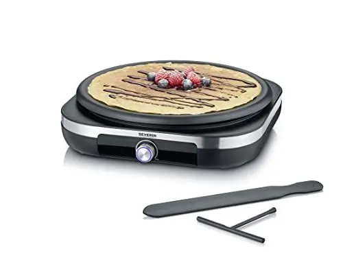 Produktbild: SEVERIN Crêpes Maker, Crepeseisen für süße Crepes und herzhafte Galettes, Crepesmaker mit abnehmbarer XXL Grillplatte (38 cm), ca. 1.500 W, Edelstahl-gebürstet/schwarz, CM 2199
