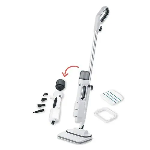 Produktbild: SEVERIN Dampfreiniger mit Mehrzweck-Zubehör, Allzweck- und Teppichreiniger für frische Teppiche und Hartböden, Fliesenreiniger zur schonenden Reinigung in Küche, Bad und mehr, weiß/schwarz, SC 7142