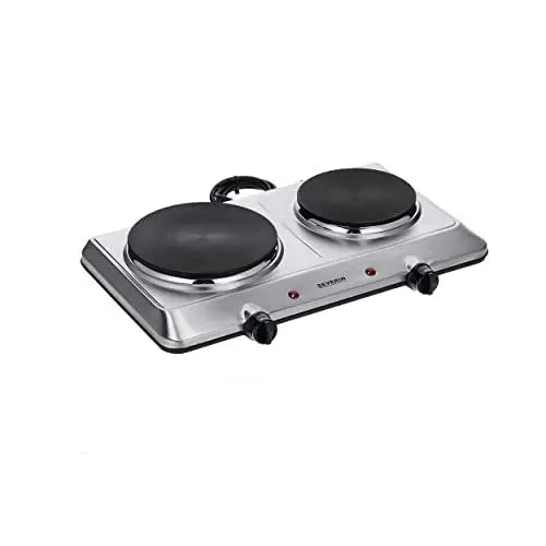 Produktbild: SEVERIN Doppel Kochplatte für Küche, Büro oder Camping, kleine Herdplatte mit stufenloser Temperatureinstellung, Campingkocher für zwei Töpfe, Edelstahl, 2.500 W, DK 1014