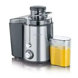 Produktbild: SEVERIN Entsafter, geräuscharme Saftmaschine für vitaminreiche Obst- und Gemüsesäfte, elektrische Saftpresse aus Edelstahl, 500 ml Auffangbehälter, schwarz/Edelstahl ES 3566