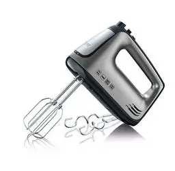 Produktbild: SEVERIN Handmixer, Handrührgerät mit 5 Geschwindigkeitsstufen, praktischer Handrührer mit 2 Edelstahl-Rührbesen und -Knethaken, 400 W, grau-metallic-schwarz / Edelstahl, HM 3832