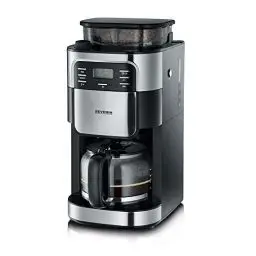 Produktbild: SEVERIN Kaffeemaschine mit Mahlwerk, Kaffeeautomat mit Glaskanne und Timer-Funktion, auch als Filterkaffeemaschine, Glas-Kaffeekanne für 8 Tassen, 1000 Watt, Edelstahl-gebürstet / Schwarz, KA 4810