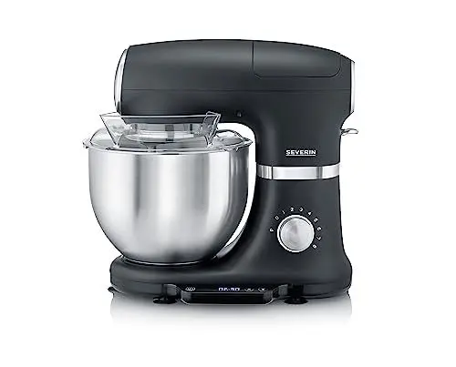 Produktbild: SEVERIN Küchenmaschine mit Waage, große Knetmaschine für bis zu 3 kg Kuchenteig, robuste Teigmaschine mit Knethaken, Flachrührer und Schneebesen, 1.000 W, schwarz, matt/Edelstahl, KM 3898, 3.8