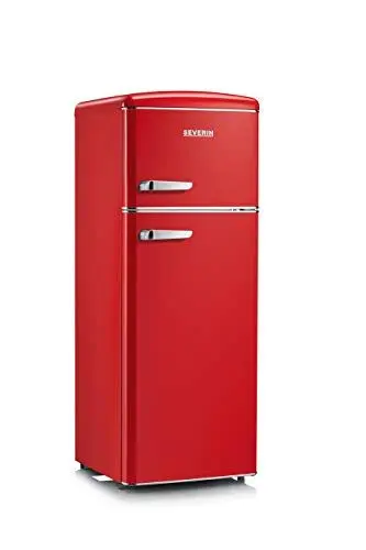 Produktbild: SEVERIN Retro - Kühl-/ Gefrierkombination, platzsparendes Raumwunder, 4 x höhenverstellbare Abstellflächen und eine große Veggiebox, 206 L Nutzinhalt, rot, RKG 8930